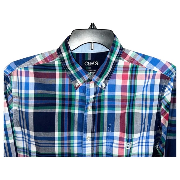 Chaps Shirt Men’s Size L Blue Green White Easy Care Button Front Long Sleeve - Picture 2 of 8
